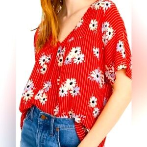 Madewell Red Floral Striped Top